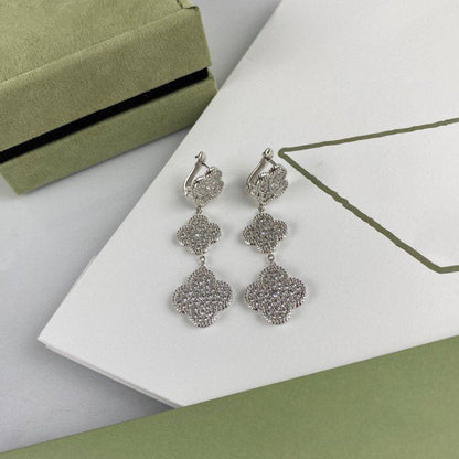[Noble Aura jewelry]CLOVER 3 MOTIF DIAMOND SILVER DROP EARRINGS