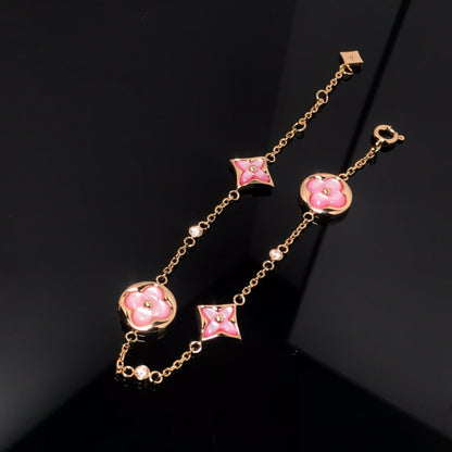 [Noble Aura jewelry]STAR AND SUN 4 MOTIF PINK MOP PINK GOLD BRACELET