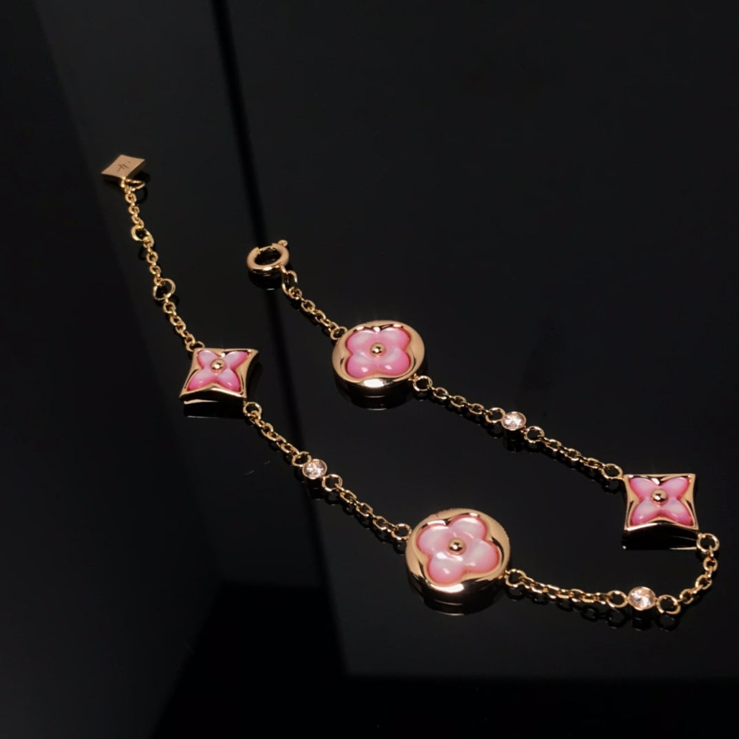 [Noble Aura jewelry]STAR AND SUN 4 MOTIF PINK MOP PINK GOLD BRACELET