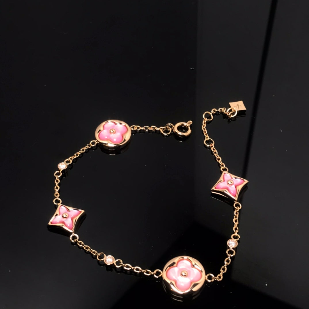 [Noble Aura jewelry]STAR AND SUN 4 MOTIF PINK MOP PINK GOLD BRACELET