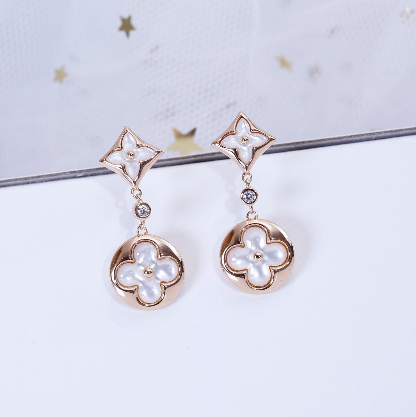 [Noble Aura jewelry]STAR AND SUN PINK GOLD MOP DROP EARRINGS
