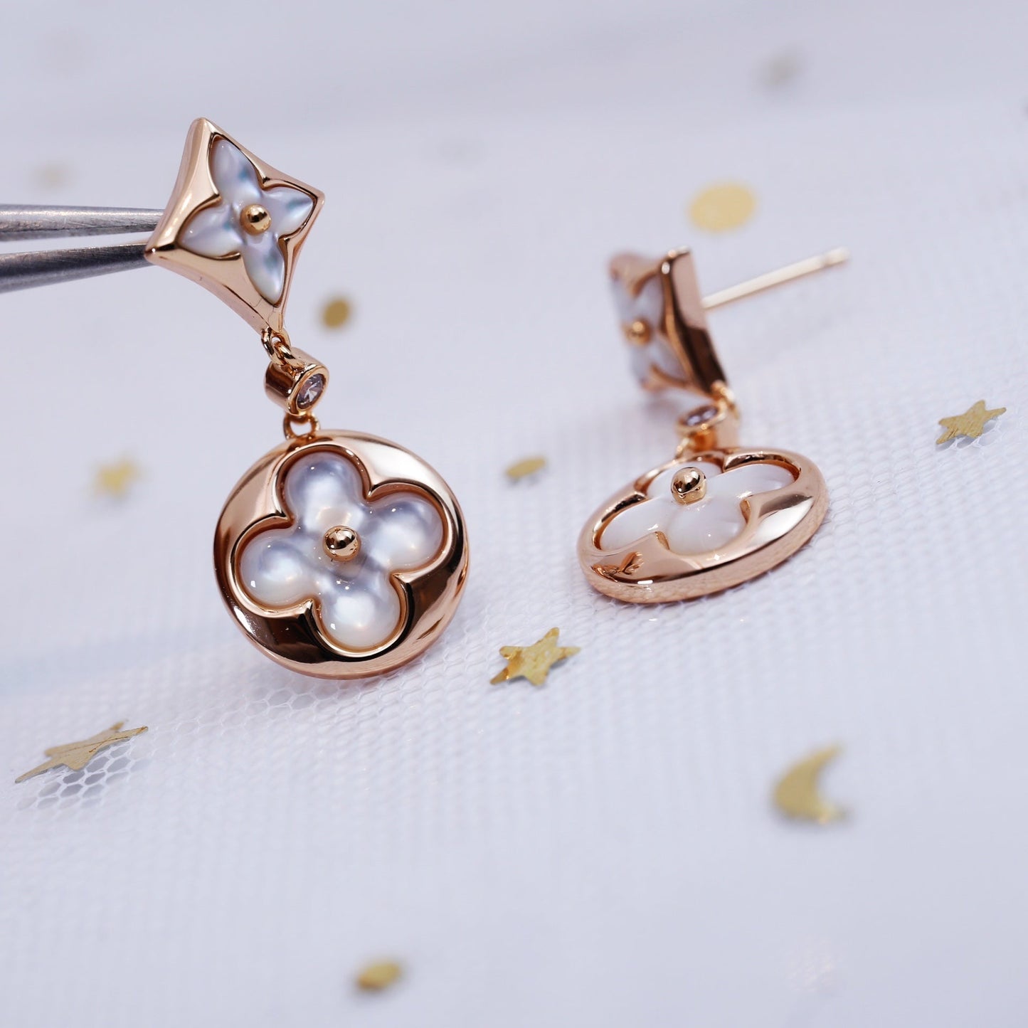 [Noble Aura jewelry]STAR AND SUN PINK GOLD MOP DROP EARRINGS
