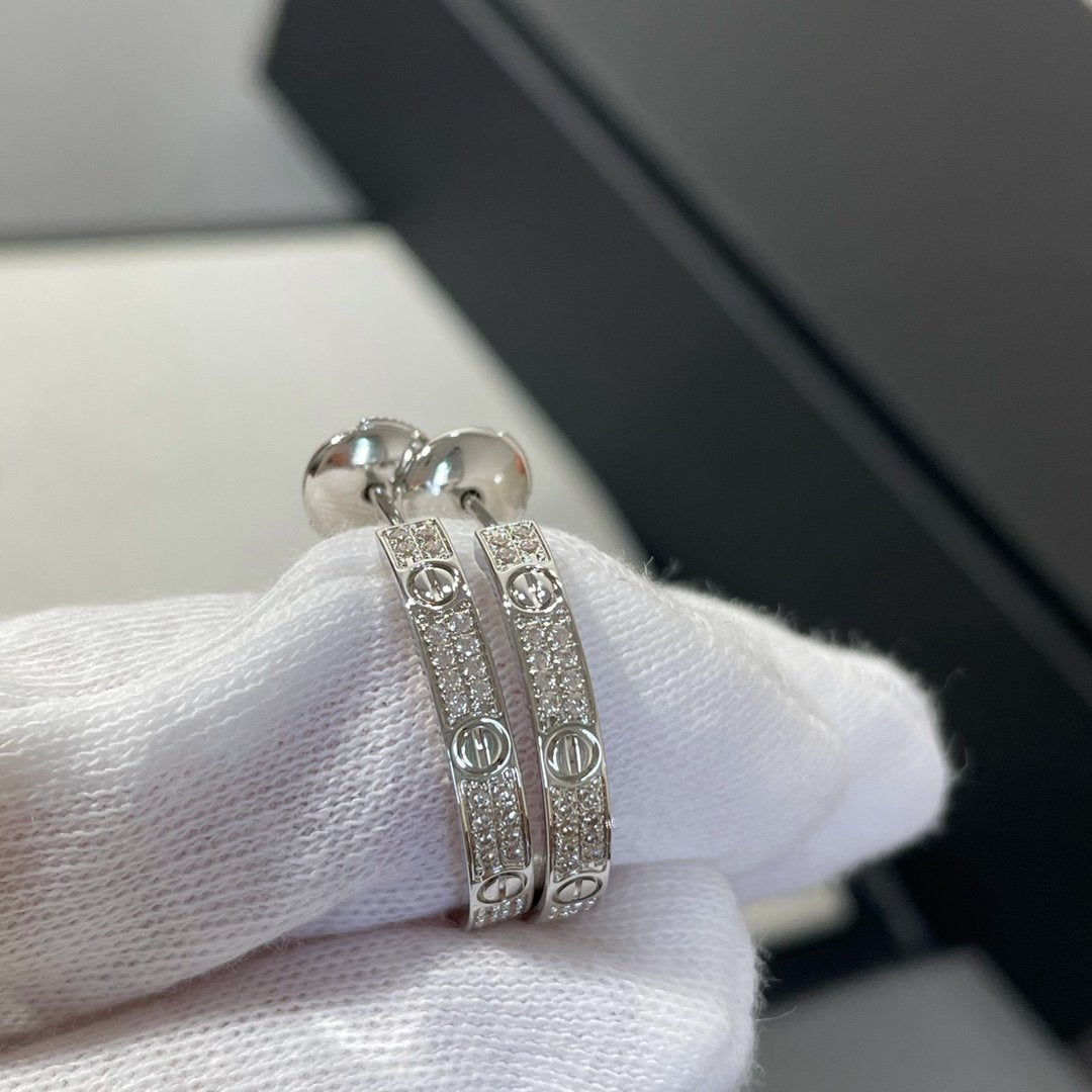[Noble Aura jewelry]LOVE DIAMOND SILVER HOOP EARRINGS
