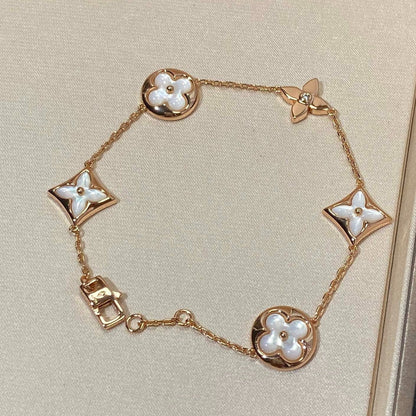 [Noble Aura jewelry]STAR AND SUN 5 MOTIF MOP PINK GOLD BRACELET