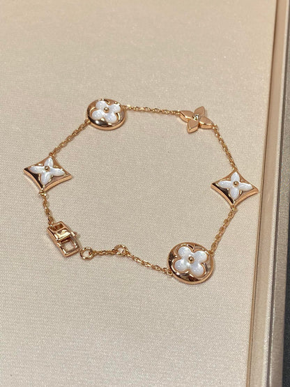 [Noble Aura jewelry]STAR AND SUN 5 MOTIF MOP PINK GOLD BRACELET