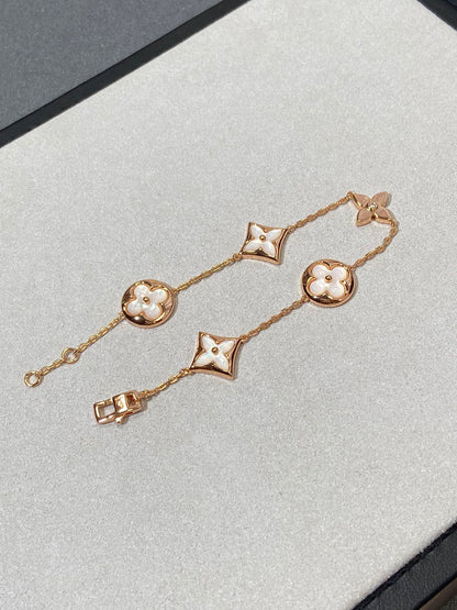 [Noble Aura jewelry]STAR AND SUN 5 MOTIF MOP PINK GOLD BRACELET