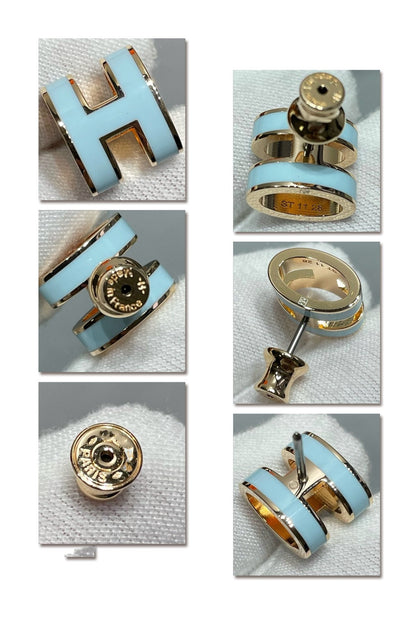 [Noble Aura jewelry]POP H SKY BLUE STUD EARRINGS