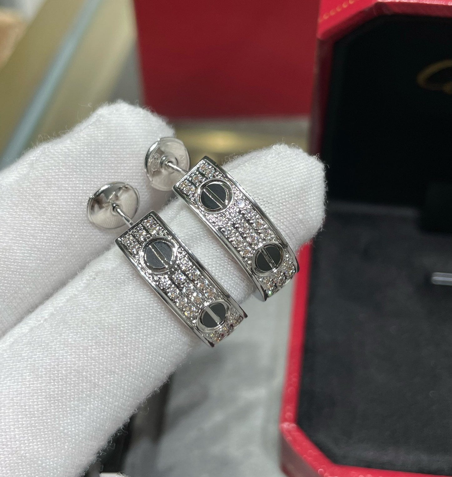 [Noble Aura jewelry]LOVE CERAMIC DIAMOND PAVED SILVER EARRINGS
