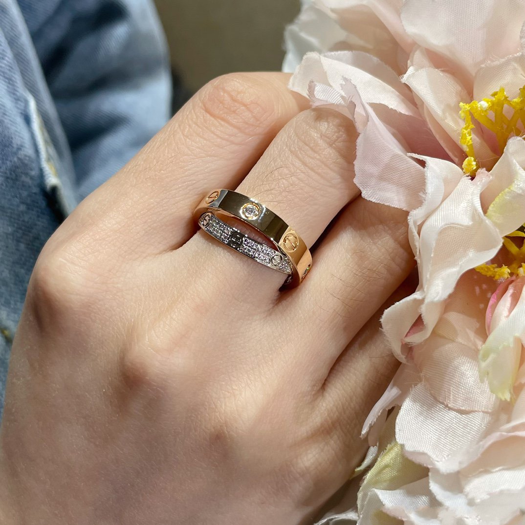 [Noble Aura jewelry]LOVE PINK GOLD SILVER DIAMOND DOUBLE RING
