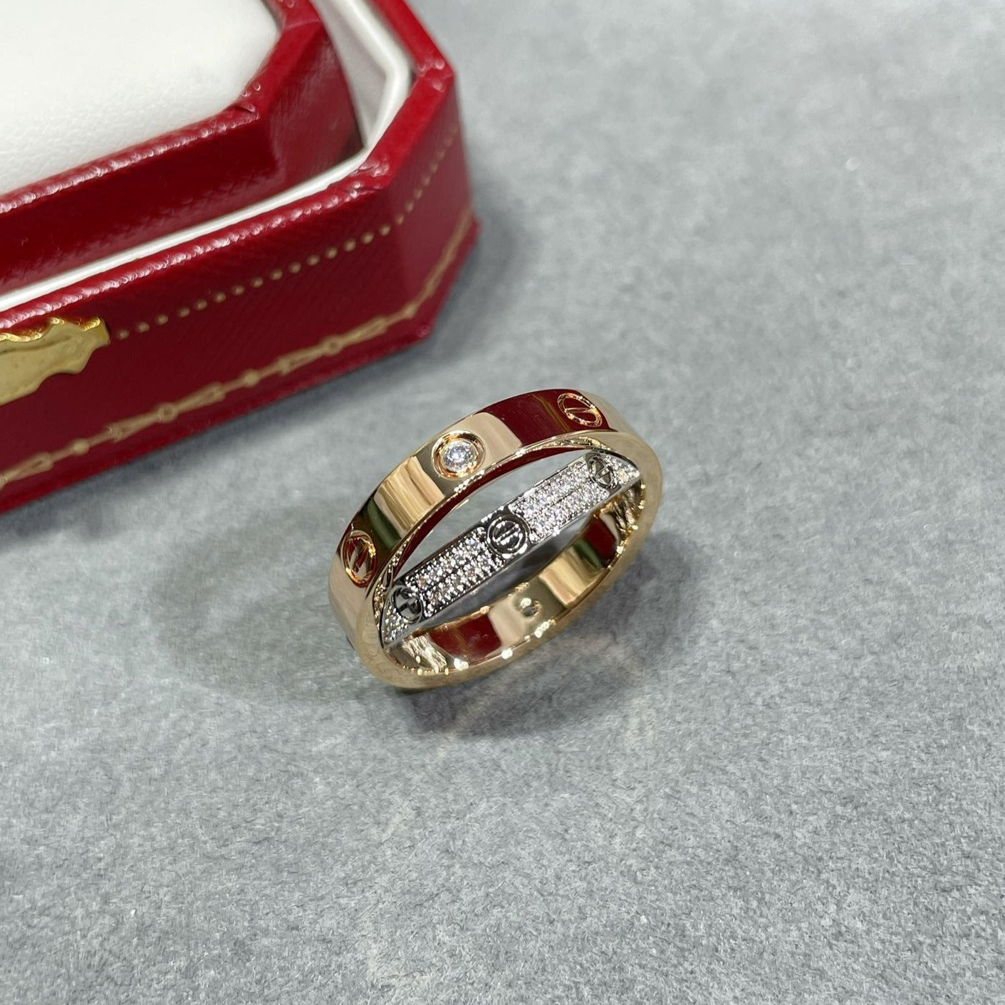 [Noble Aura jewelry]LOVE PINK GOLD SILVER DIAMOND DOUBLE RING
