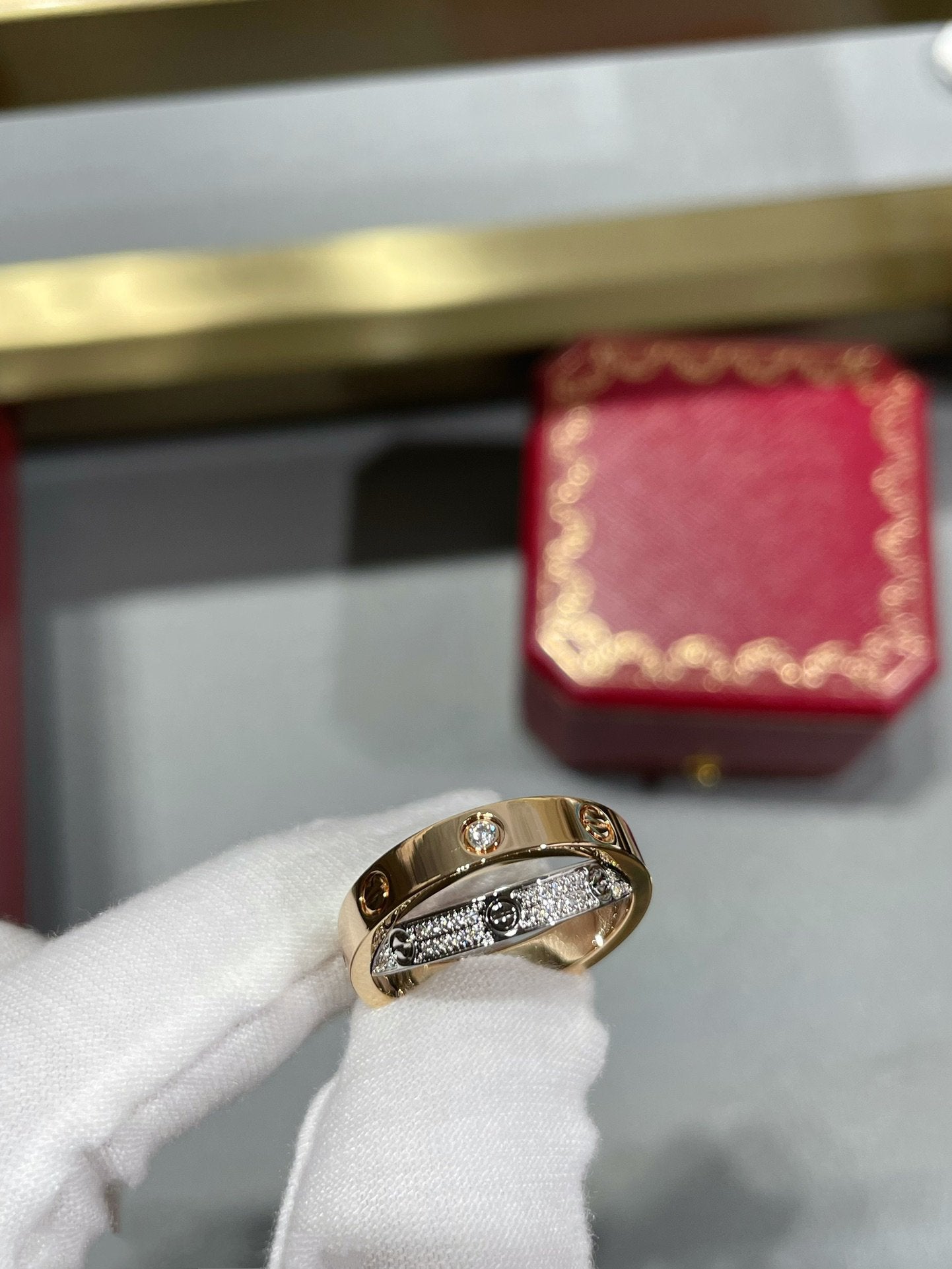 [Noble Aura jewelry]LOVE PINK GOLD SILVER DIAMOND DOUBLE RING