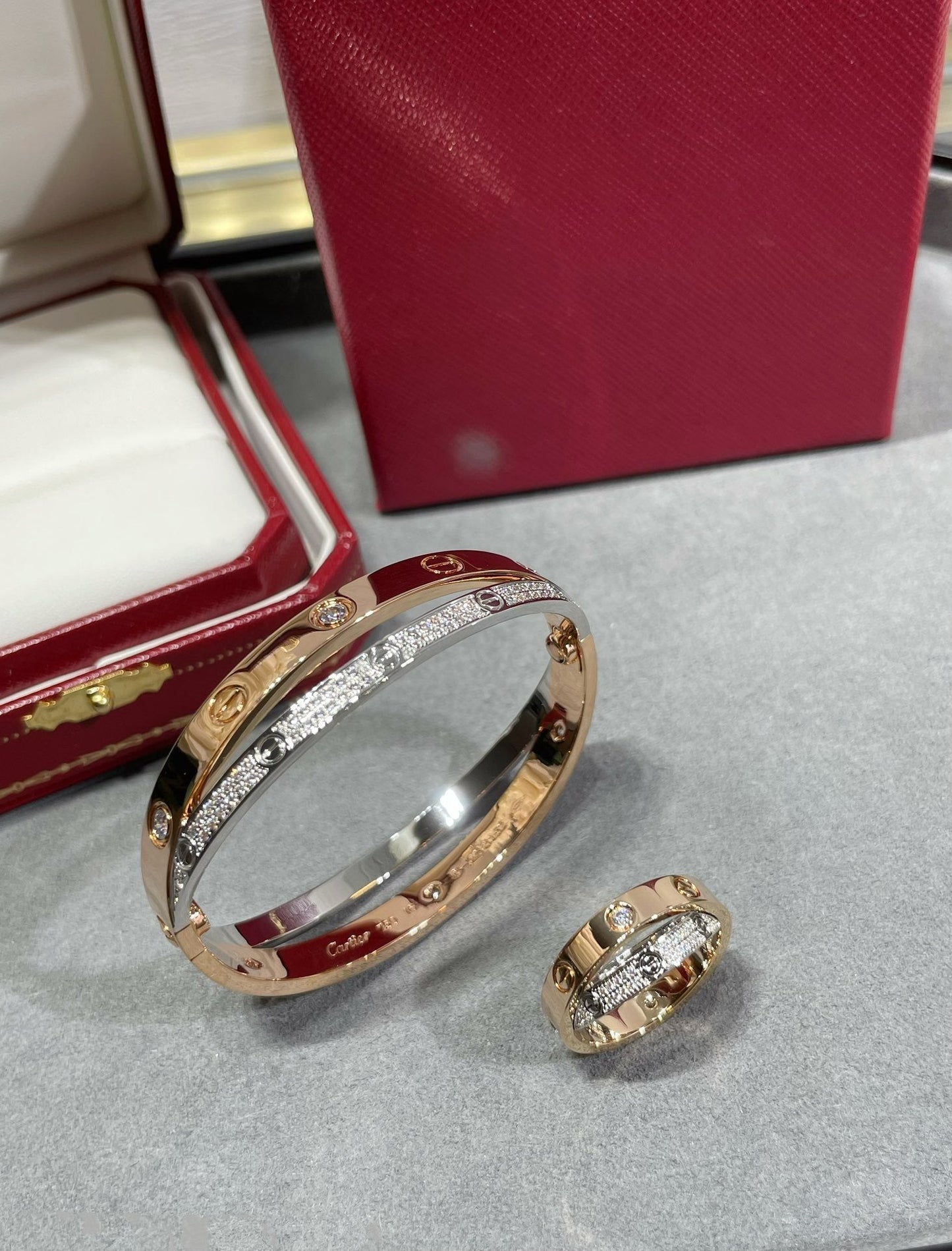 [Noble Aura jewelry]LOVE PINK GOLD SILVER DIAMOND DOUBLE RING