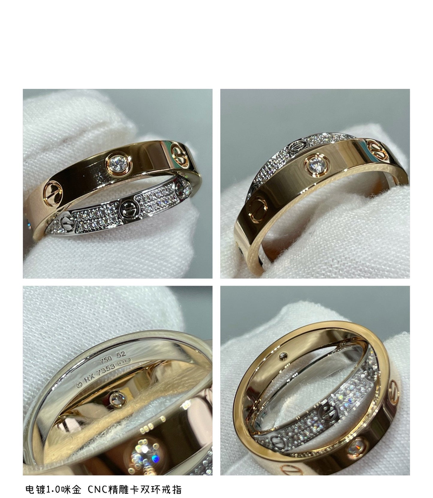 [Noble Aura jewelry]LOVE PINK GOLD SILVER DIAMOND DOUBLE RING