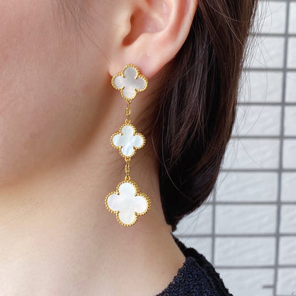 [Noble Aura jewelry]CLOVER MOP 3 MOTIFS GOLD EARRINGS
