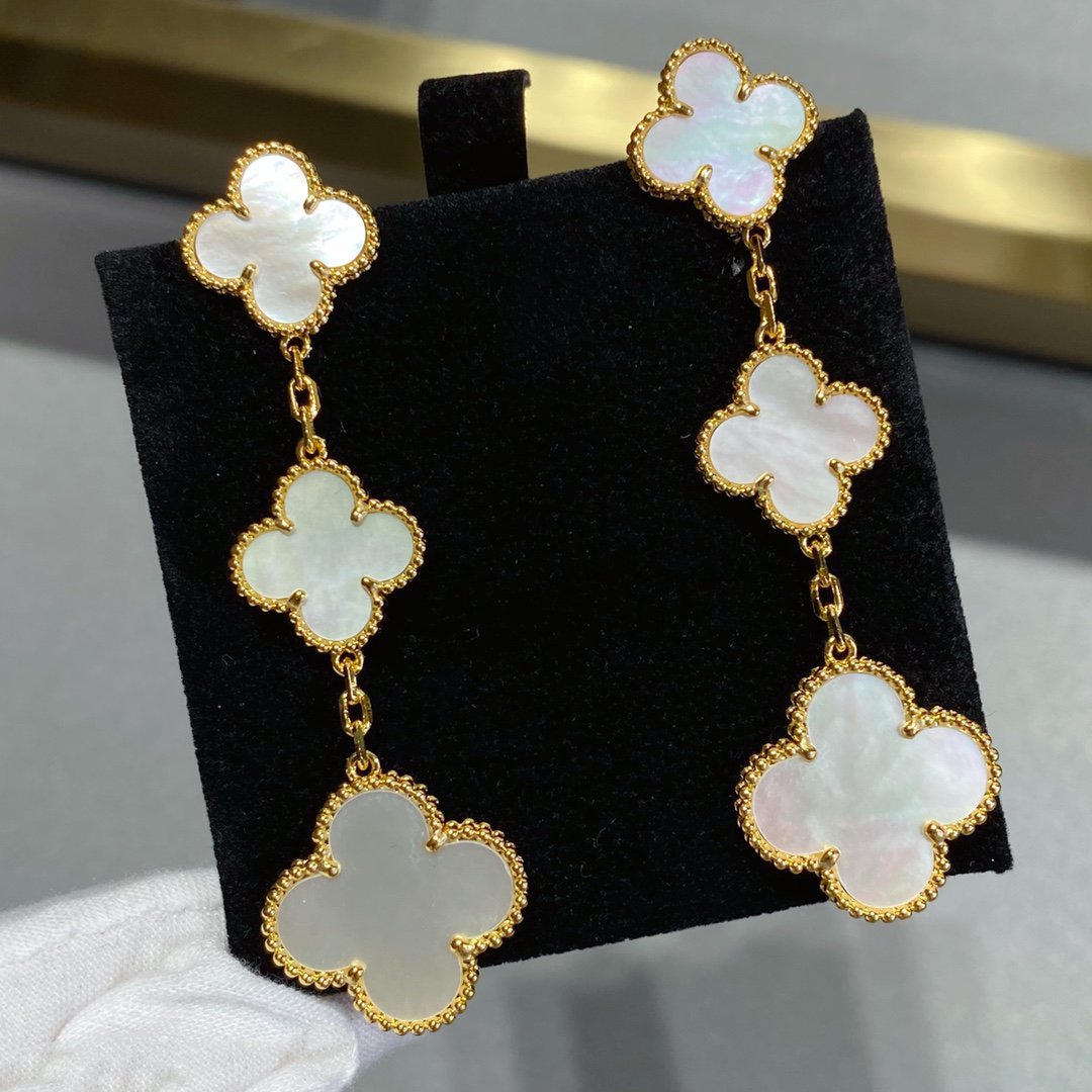 [Noble Aura jewelry]CLOVER MOP 3 MOTIFS GOLD EARRINGS