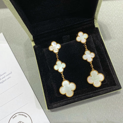 [Noble Aura jewelry]CLOVER MOP 3 MOTIFS GOLD EARRINGS