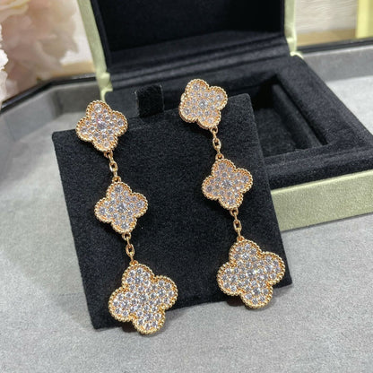 [Noble Aura jewelry]CLOVER 3 MOTIFS DIAMOND PAVED ROSE GOLD EARRINGS