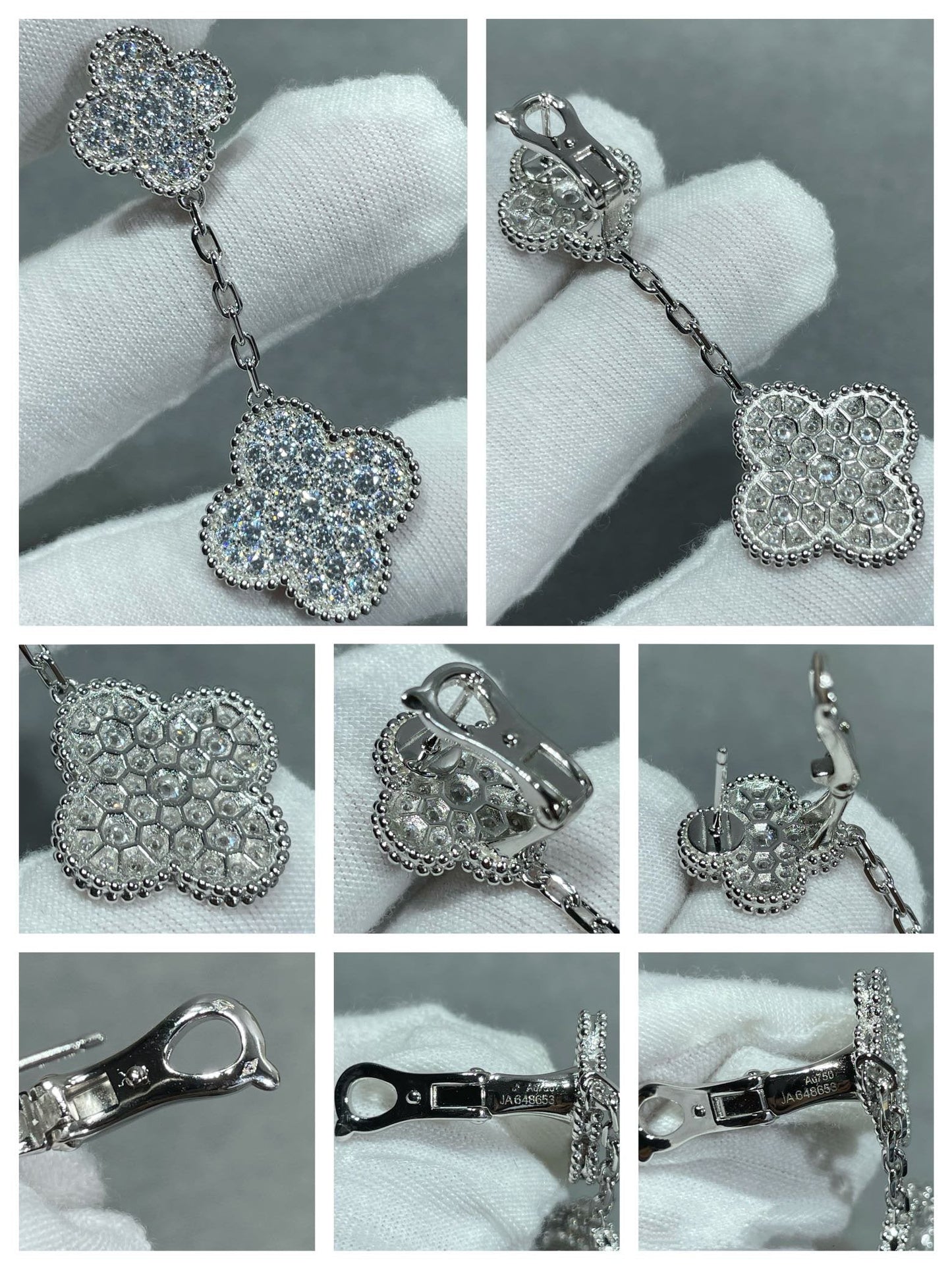 [Noble Aura jewelry]CLOVER 2 MOTIFS DIAMOND PAVED SILVER EARRINGS