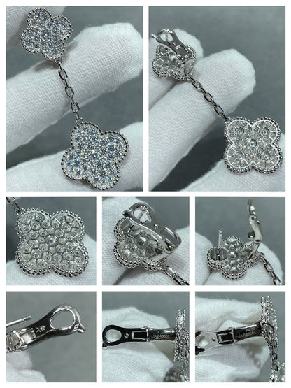 [Noble Aura jewelry]CLOVER 2 MOTIFS DIAMOND PAVED SILVER EARRINGS