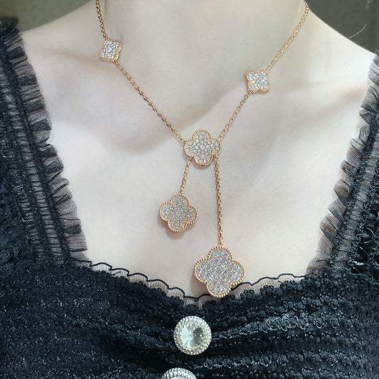 [Noble Aura jewelry]CLOVER 6 MOTIF DIAMOND PAVED NECKLACE