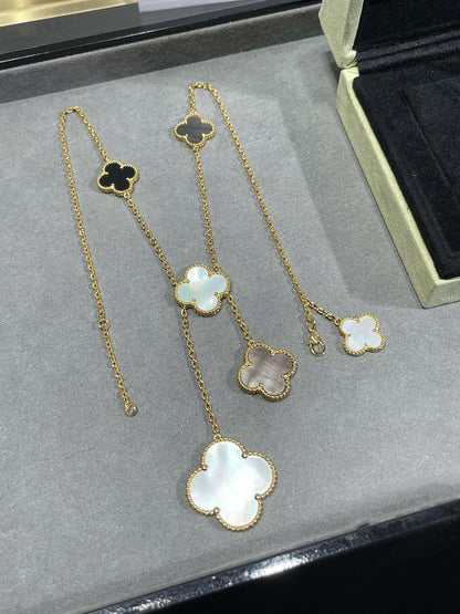 [Noble Aura jewelry]CLOVER 6 MOTIF MOP ONYX GOLD NECKLACE