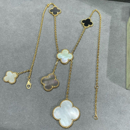 [Noble Aura jewelry]CLOVER 6 MOTIF MOP ONYX GOLD NECKLACE