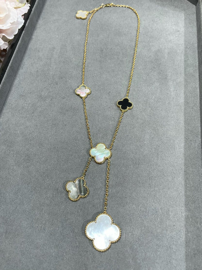 [Noble Aura jewelry]CLOVER 6 MOTIF MOP ONYX GOLD NECKLACE