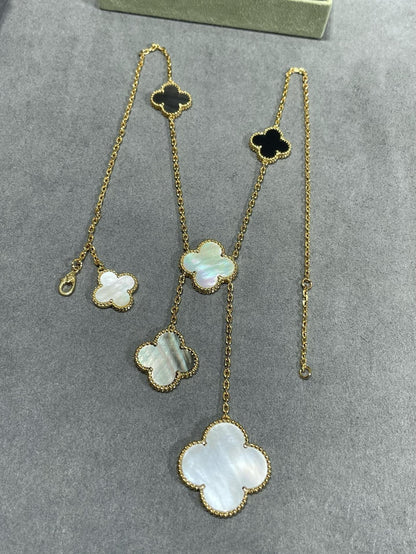 [Noble Aura jewelry]CLOVER 6 MOTIF MOP ONYX GOLD NECKLACE