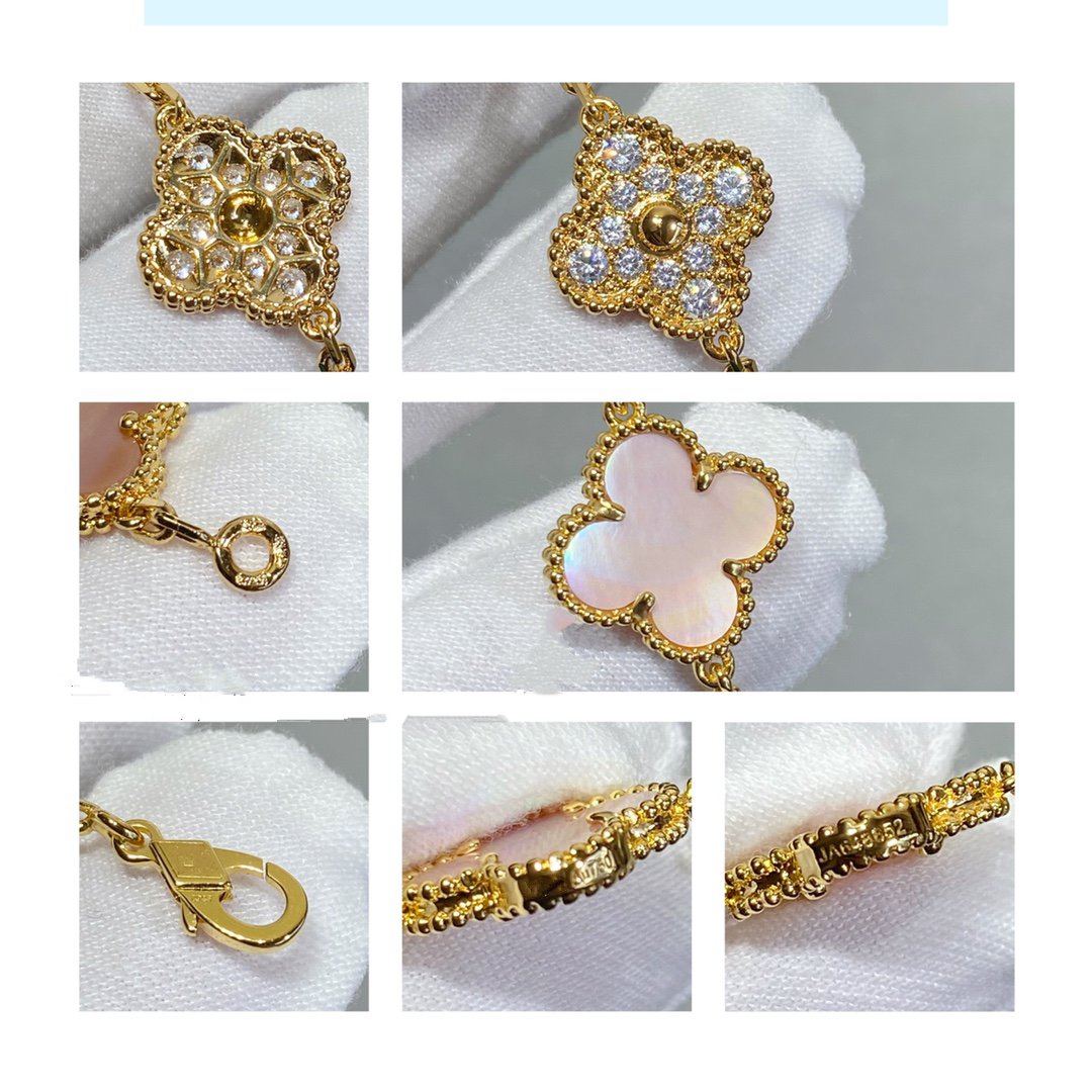 [Noble Aura jewelry]CLOVER 5 MOTIF DIAMOND PINK MOP PINK GOLD BRACELET