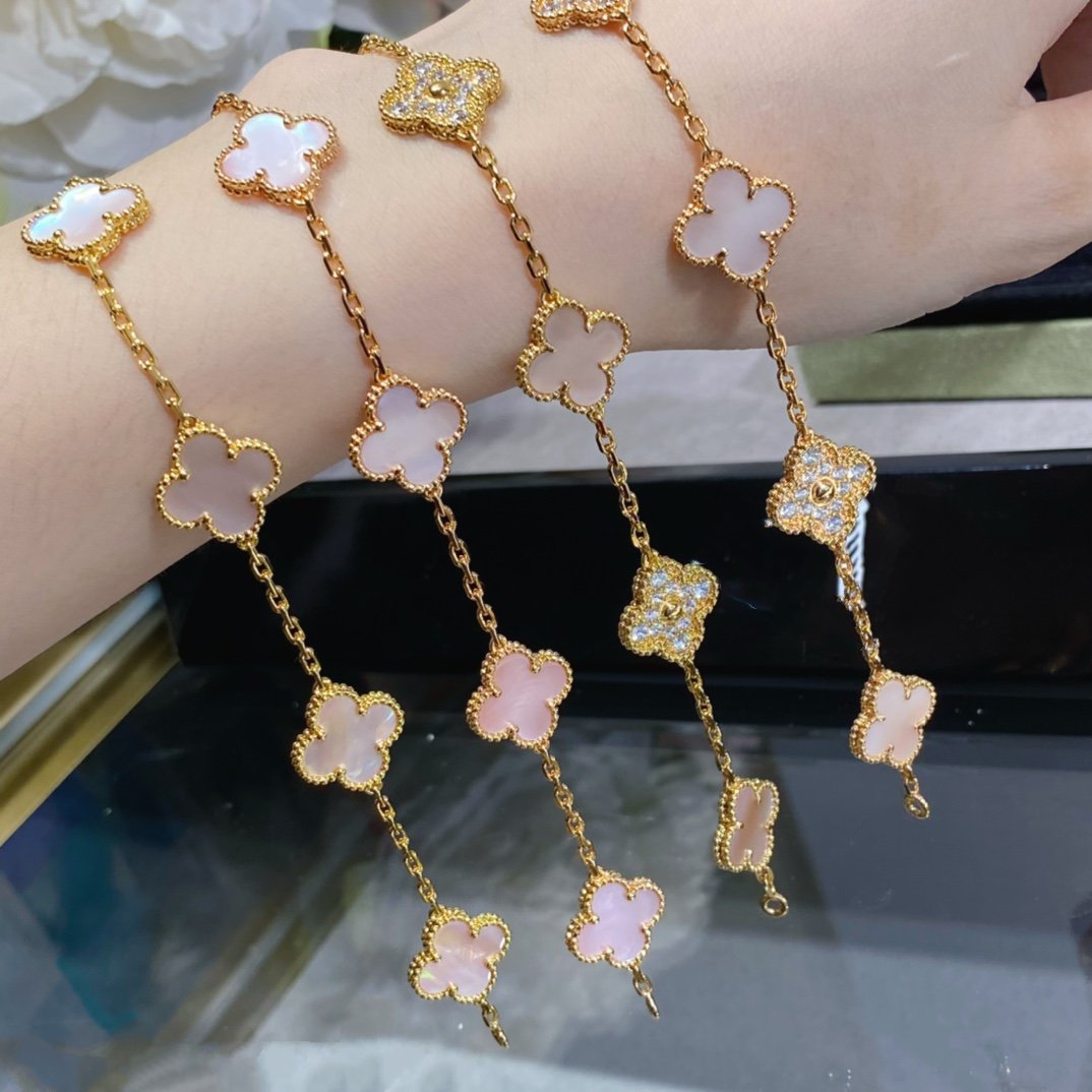 [Noble Aura jewelry]CLOVER 5 MOTIF DIAMOND PINK MOP PINK GOLD BRACELET