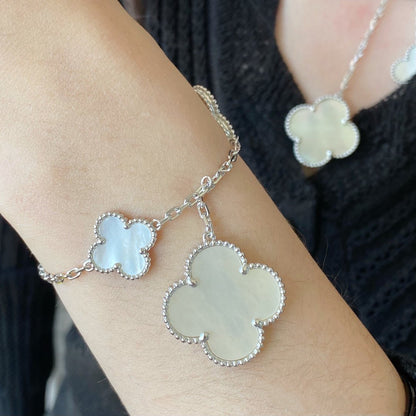 [Noble Aura jewelry]CLOVER 5 MOTIF WHITE MOP SILVER BRACELET