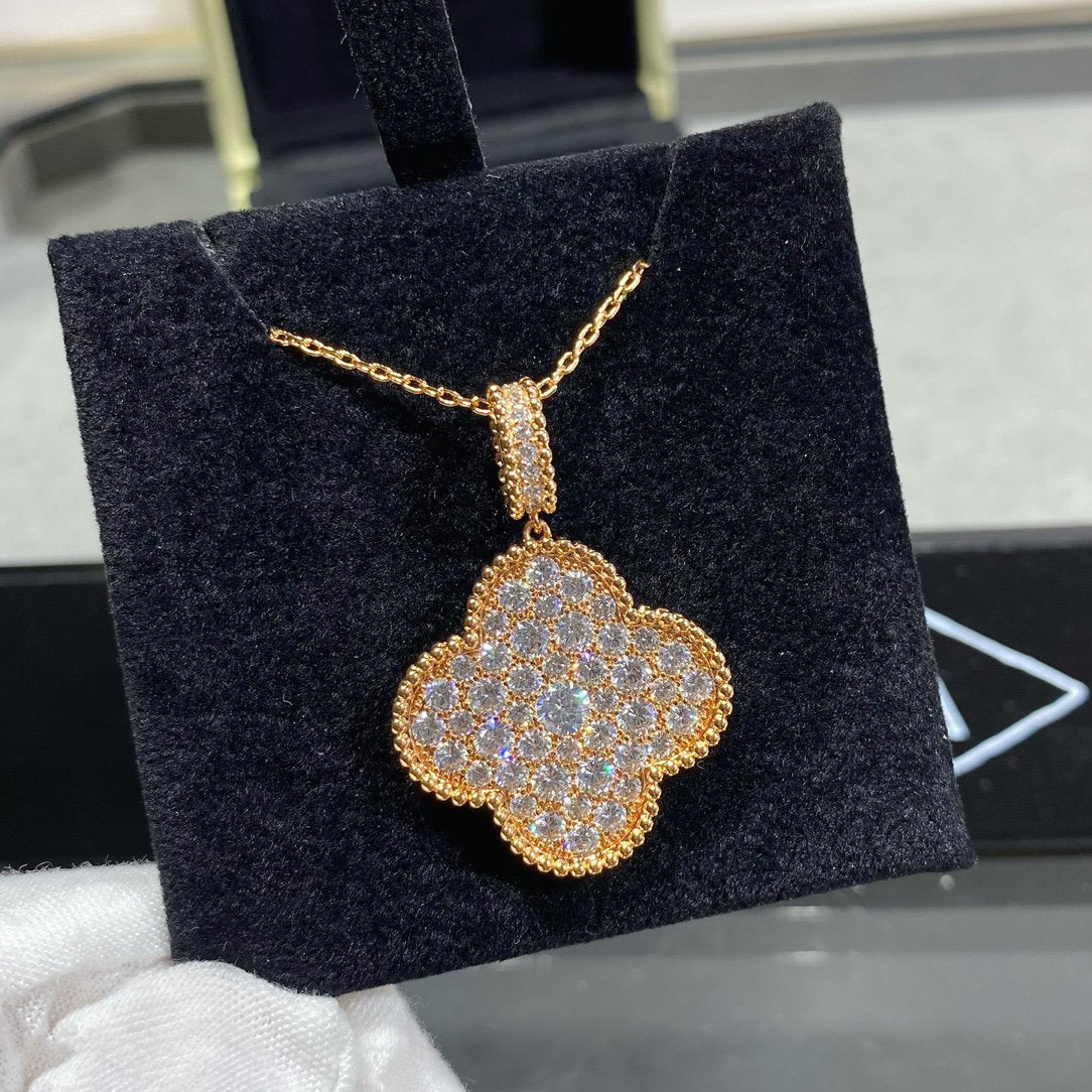 [Noble Aura jewelry]CLOVER 25MM LARGE PEDANT DIAMOND PAVED LONG NECKLACE
