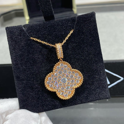 [Noble Aura jewelry]CLOVER 25MM LARGE PEDANT DIAMOND PAVED LONG NECKLACE