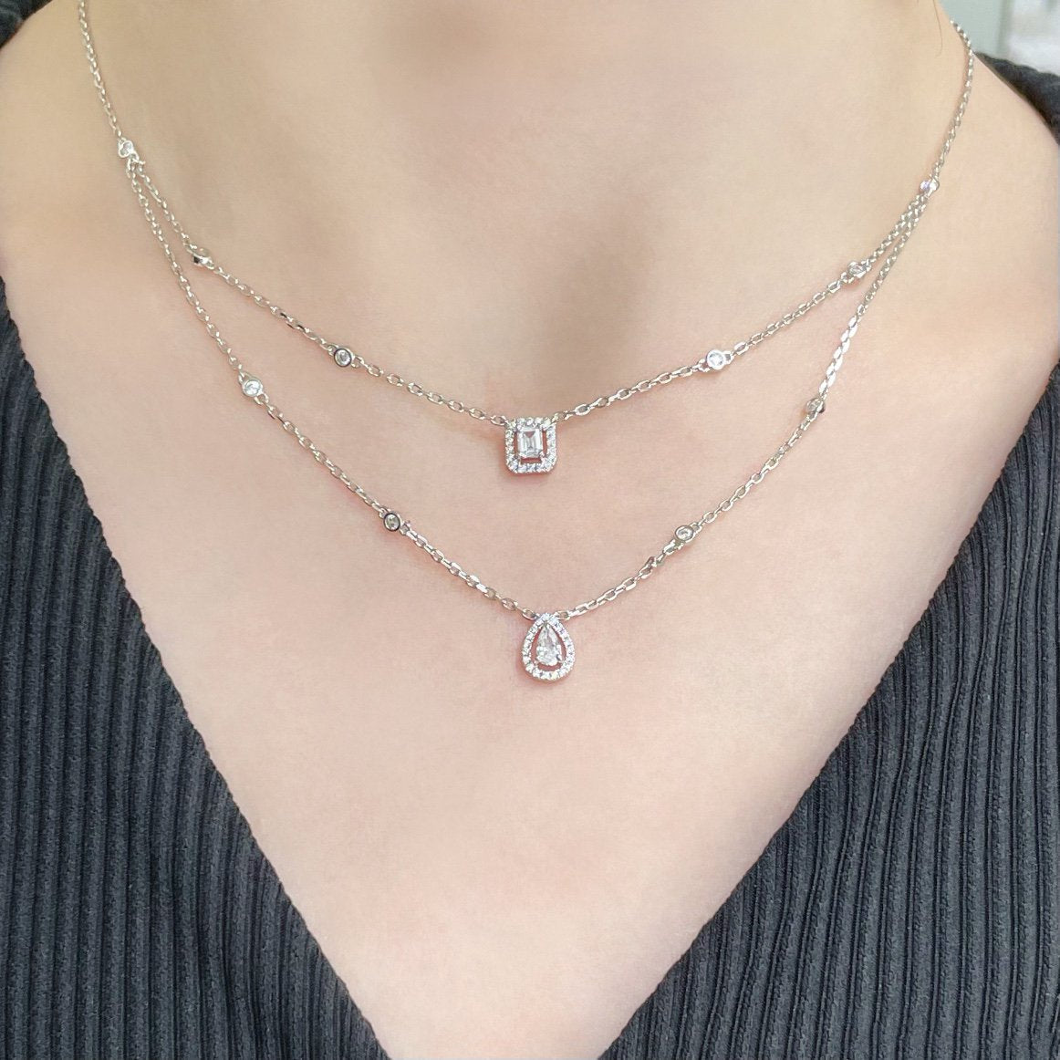 [Noble Aura jewelry]MY TWIN 2 ROW DIAMOND NECKLACE