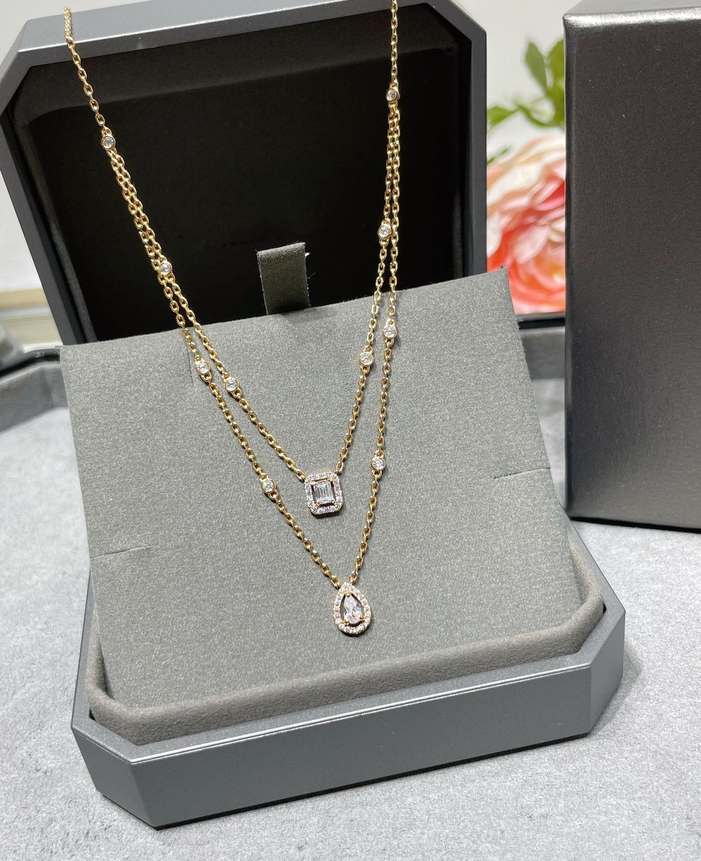 [Noble Aura jewelry]MY TWIN 2 ROW DIAMOND NECKLACE