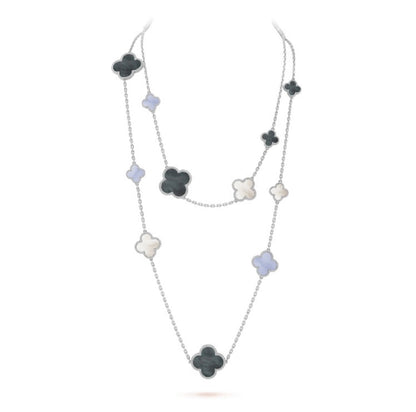 [Noble Aura jewelry]CLOVER 16 MOTIF CHALCEDONY MOP SILVER NECKLACE