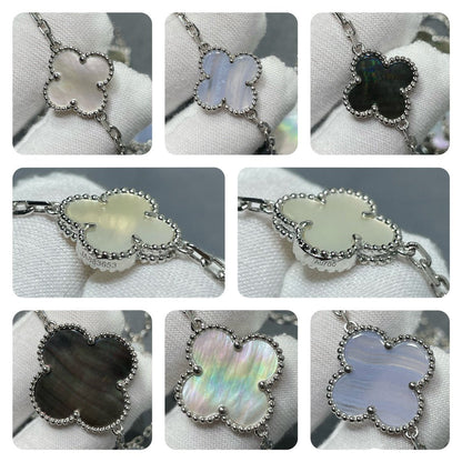 [Noble Aura jewelry]CLOVER 16 MOTIF CHALCEDONY MOP SILVER NECKLACE