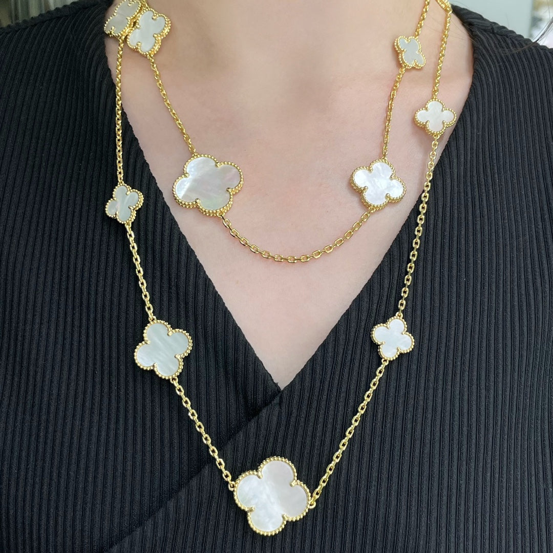 [Noble Aura jewelry]CLOVER 16 MOTIF WHITE MOP GOLD NECKLACE