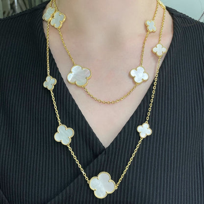 [Noble Aura jewelry]CLOVER 16 MOTIF WHITE MOP GOLD NECKLACE