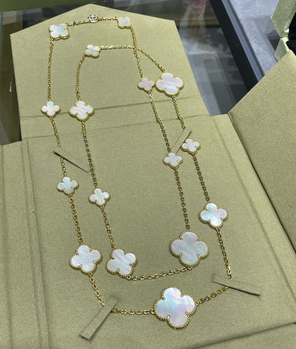 [Noble Aura jewelry]CLOVER 16 MOTIF WHITE MOP GOLD NECKLACE