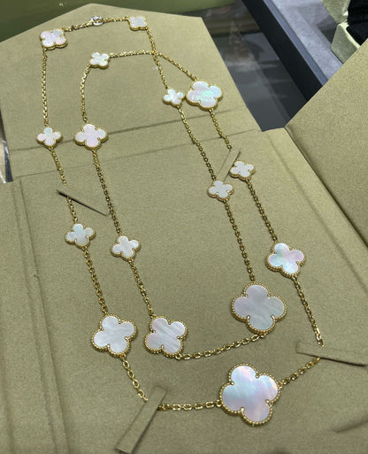 [Noble Aura jewelry]CLOVER 16 MOTIF WHITE MOP GOLD NECKLACE