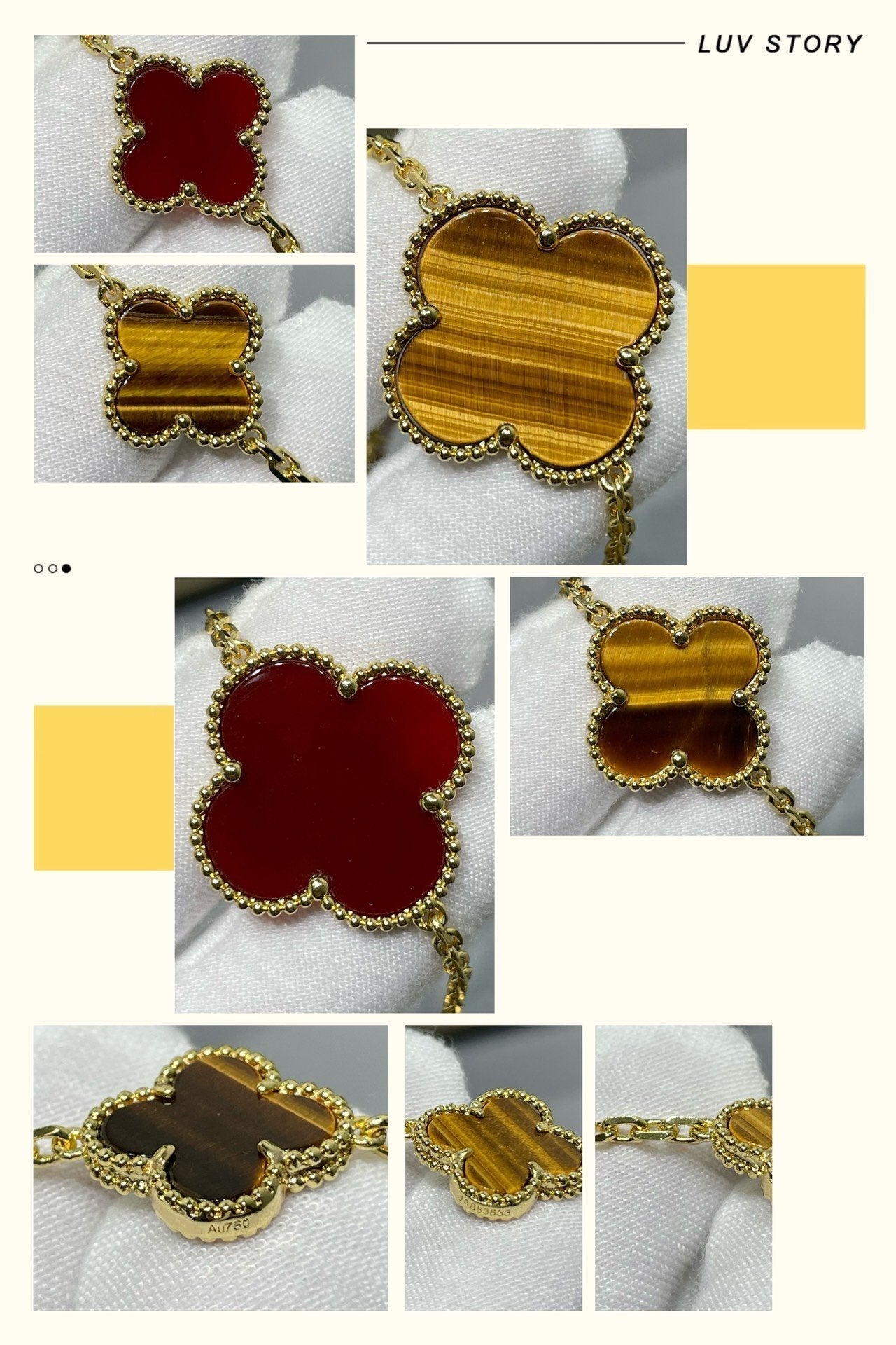 [Noble Aura jewelry]CLOVER 16 MOTIF CARNELIAN TIGER EYE ROSE GOLD NECKLACE