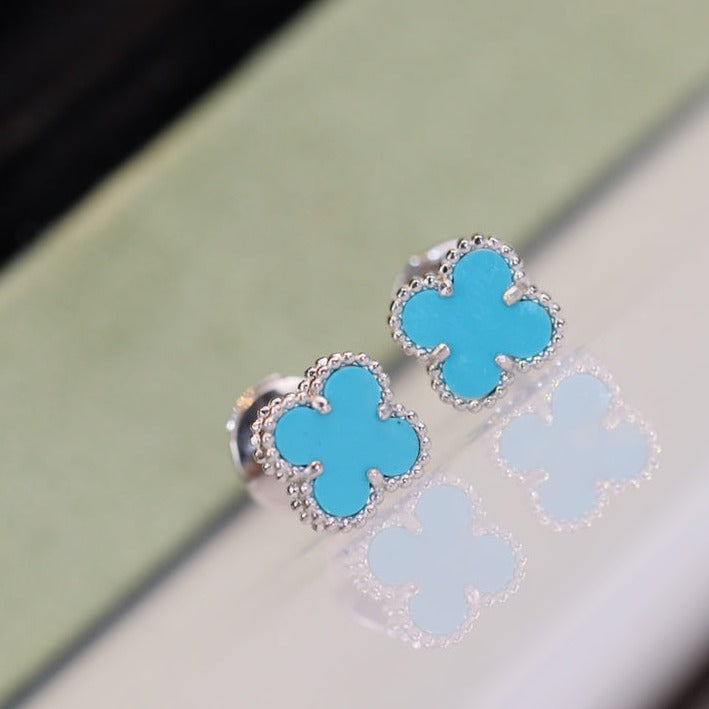 [Noble Aura jewelry]CLOVER MINI TURQUOISE SILVER STUD EARRINGS
