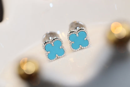 [Noble Aura jewelry]CLOVER MINI TURQUOISE SILVER STUD EARRINGS