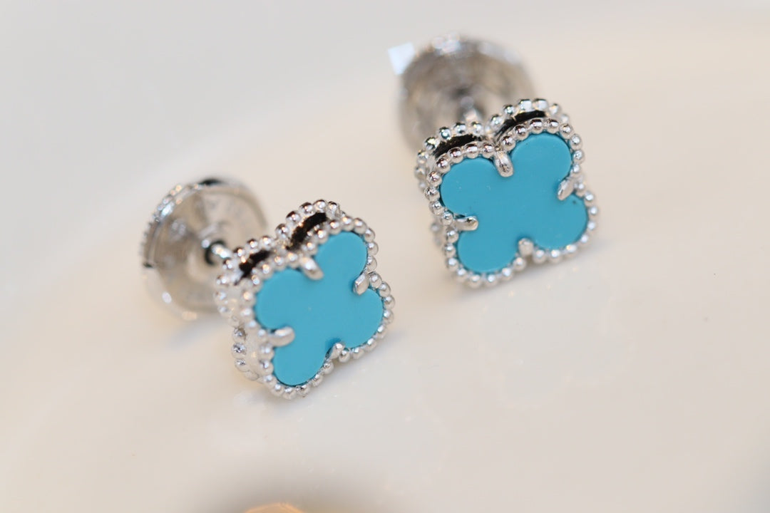 [Noble Aura jewelry]CLOVER MINI TURQUOISE SILVER STUD EARRINGS