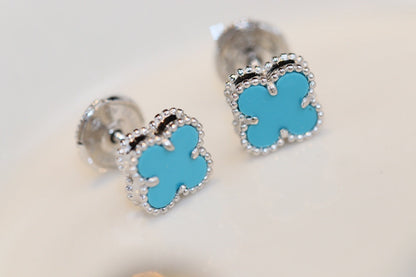 [Noble Aura jewelry]CLOVER MINI TURQUOISE SILVER STUD EARRINGS