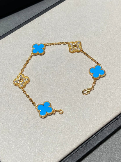 [Noble Aura jewelry] CLOVER 5 MOTIF BLUE AGATE BRACELET COLLECTION
