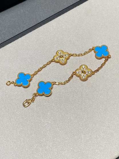 [Noble Aura jewelry] CLOVER 5 MOTIF BLUE AGATE BRACELET COLLECTION