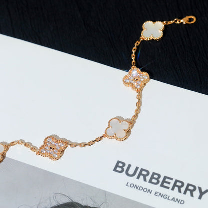 [Noble Aura jewelry]CLOVER BRACELET 5 MOTIF WHITE MOP DIAMOND