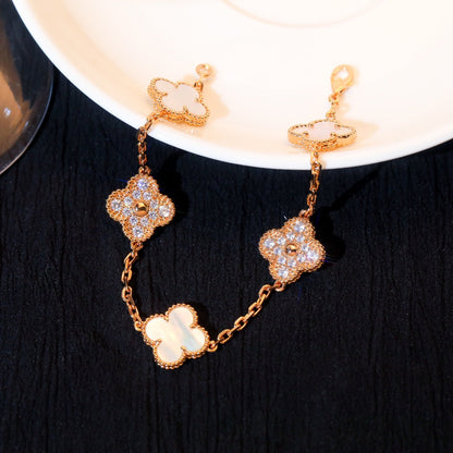 [Noble Aura jewelry]CLOVER BRACELET 5 MOTIF WHITE MOP DIAMOND